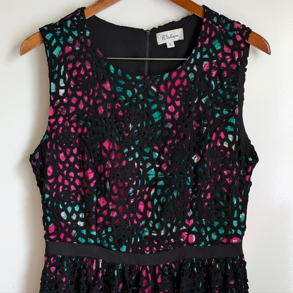 Anthropologie Black Crochet Lace "Terrace Sheeth Dress" by Wolven Pockets 10 - Picture 5 of 16